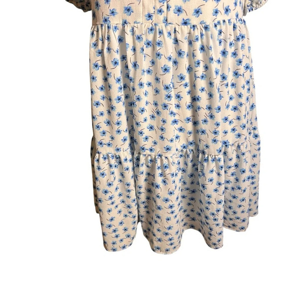 CeCe Womens Blue Floral Babydoll Puff Sleeve Dress Size S Tiered skirt Vacation - Picture 6 of 13